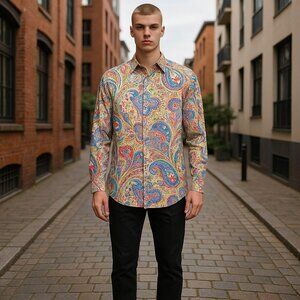 Robert Graham Size Large Men's Shirt Long Sleeve Button Down Paisley Multicolor